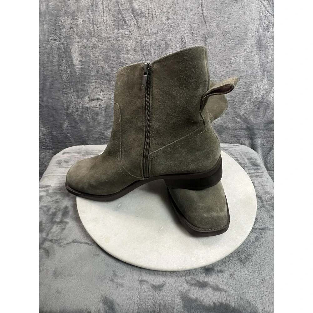 Lucky Brand Kazey Womens Size 12M Green Suede Ankle Boots Square Toe Side Zip